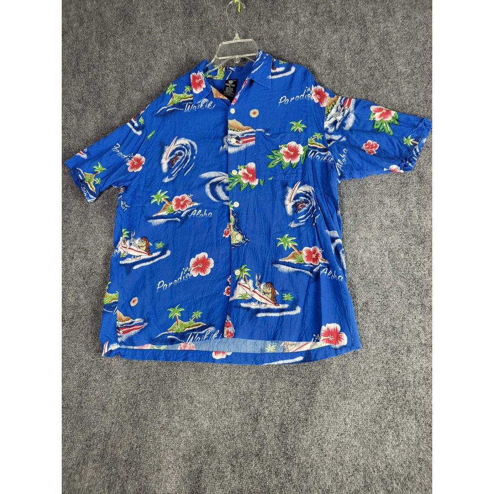 Warner Bros Studio Store Hawaiian Shirt Aloha Paradise Blue Men Sz M Travel Sand